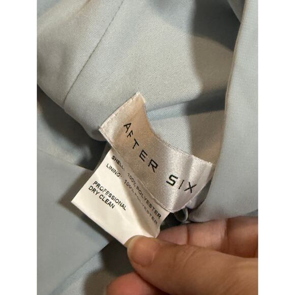 NWT After Six 1544 Size 18 R1 Mist Light Blue Thin One Shoulder Maxi Dress Crepe - Picture 5 of 11